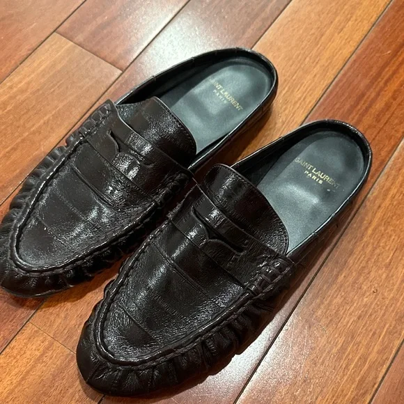 Saint Laurent Dark Brown Leather Penny Slip-On Mules - Picture 6 of 7